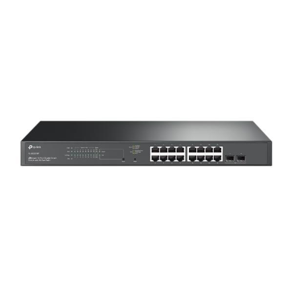 SWITCH TP LINK SG2218P(UN) OMADA 16 PUERTOS RJ45 POE+ + 2 RANURAS SFP GIGABIT 10/100/1000 MBPS ADMINISTRABLE NEGRO