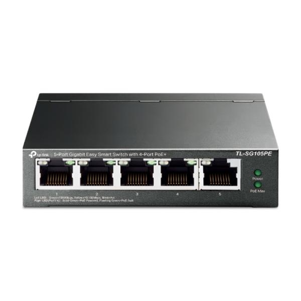SWITCH TP LINK TL-SG105PE(UN) 5 PUERTOS RJ45 GIGABIT / 4 PUERTOS POE+ 10/100/1000 MBPS ADMINISTRABLE GRIS