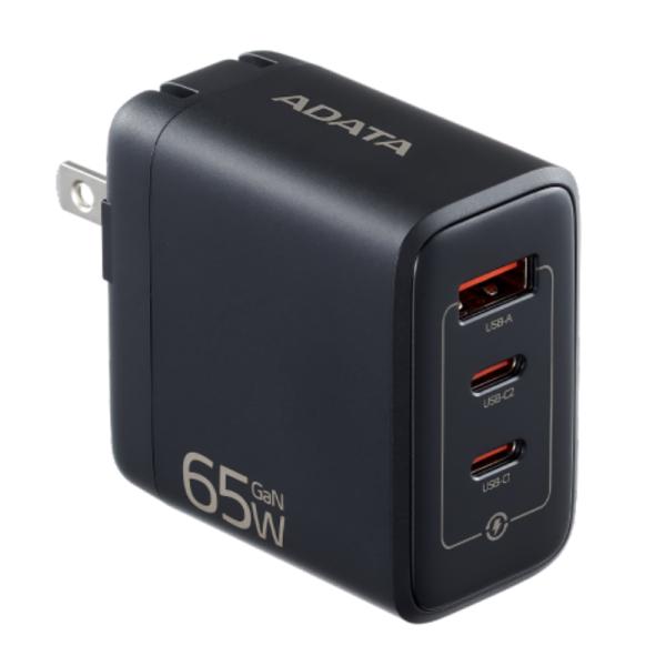 CARGADOR DE PARED ADATA CHARGERU-0653-QCPDBK 65W 2 PUERTOS USB-C Y 1 PUERTO USB-A CARGA RAPIDA NEGRO