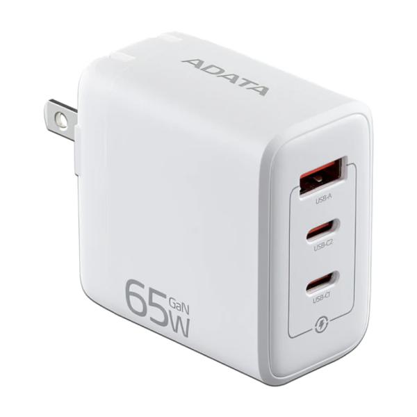 CARGADOR DE PARED ADATA CHARGERU-0653-QCPDWH 65W 2 PUERTOS USB-C Y 1 PUERTO USB-A CARGA RAPIDA BLANCO