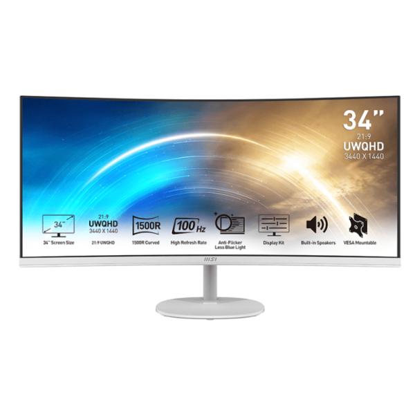 MONITOR MSI PRO MP341CQW 34 PULG CURVO 3440 X 1440 100 HZ ANTI-GLARE HDMI Y DP 9S6-3PB2CT-006 BLANCO
