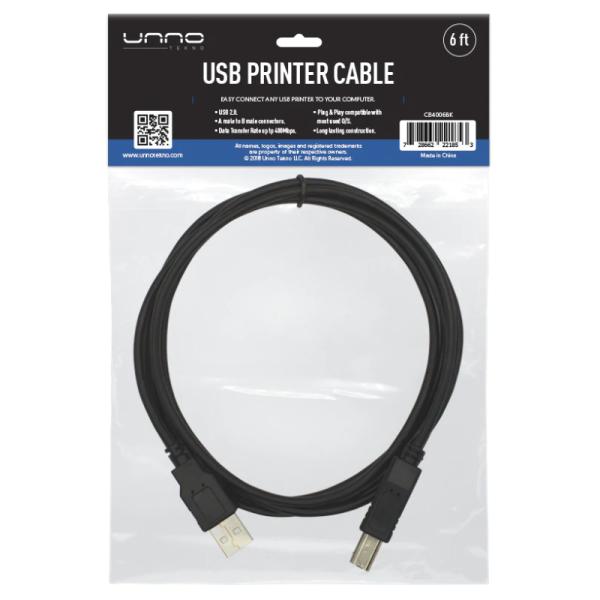 CABLE USB PARA IMPRESORA UNNO TEKNO CB4006BK 480 MBPS 1.8M NEGRO
