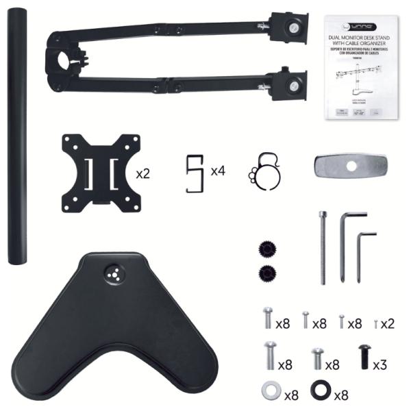 SOPORTE DE ESCRITORIO PARA MONITORES UNNO TEKNO TM8001BK COMPATIBLE CON MONITORES PLANOS DE HASTA 32 PULG CAPACIDAD DE 8KG CADA UNO CON ORGANIZADOR DE CABLES NEGRO