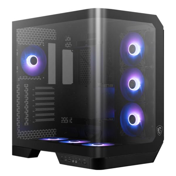 CASE GAMING RGB MSI MAG PANO 120R PZ MID TOWER VENTILADORES 6 DE 120MM CON VIDRIO DE 270 GRADOS 306-7G22A14-W57 NEGRO