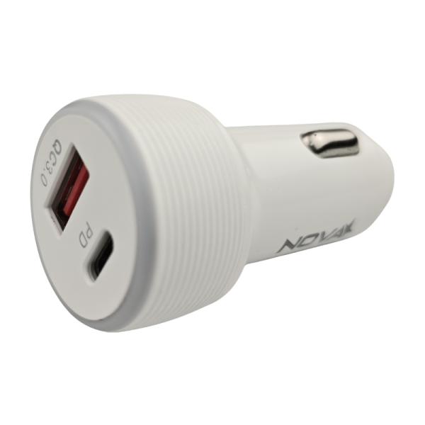 CARGADOR DE CARRO NOVA PA036EBC001C 36W 1 PUERTO USB-C Y 1 PUERTO USB-A CARGA RAPIDA BLANCO