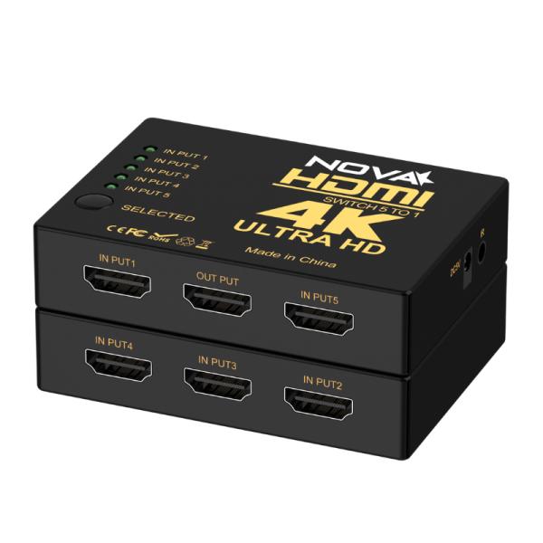 SWITCH NOVA FAA39214001C SWITCH HDMI 5 PUERTOS 4K 30HZ CON CONTROL REMOTO NEGRO