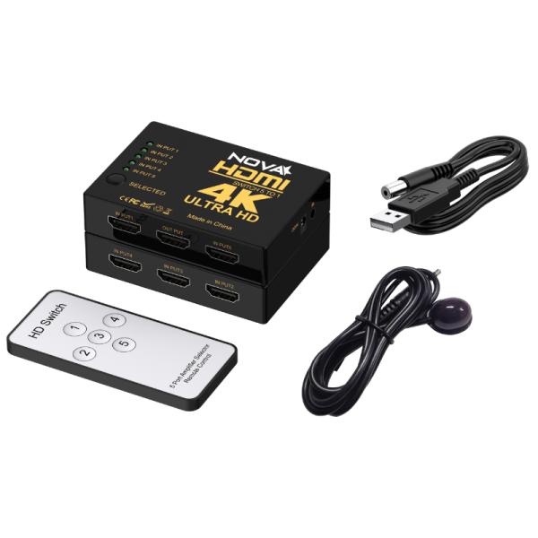 SWITCH NOVA FAA39214001C SWITCH HDMI 5 PUERTOS 4K 30HZ CON CONTROL REMOTO NEGRO