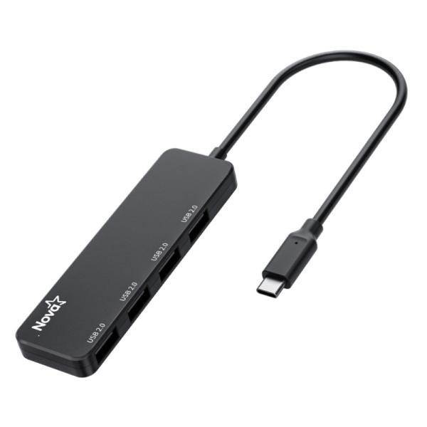 HUB NOVA AHB1S240002C 4 EN 1 USB-C 4 PUERTOS UBS-A 2.0  480MBPS NEGRO