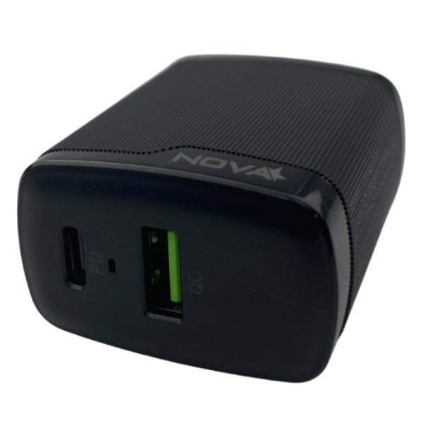 CARGADOR DE PARED NOVA PA046RBU001C 45W 1 PUERTO USB-C Y 1 PUERTO USB-A CARGA RAPIDA NEGRO