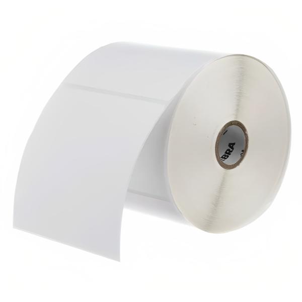 ROLLO DE ETIQUETA ZEBRA Z-ESSENTIALS 500D 4 PULG X 2 PULG NUCLEO 1 PULG 5 PULG OD CON PERFORACION 1298 ETIQUETAS/ROLLO 10043290