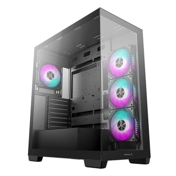 CASE  DEEPCOOL CG580 AF TORRE MEDIA PLASTICO Y ACERO 3 ABANICOS LATERALES Y 1 ABANICO TRASERO R-CG580-BKADA4-G-1 NEGRO