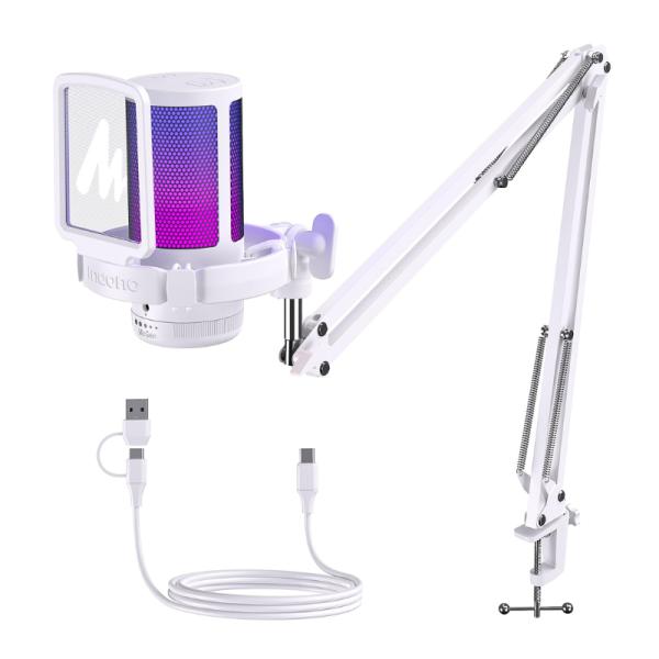 MICROFONO RGB MAONO DGM20S WHITE  USB Y USB-C CON SOPORTE BLANCO