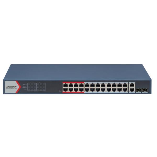 SWITCH HIKVISION DS-3E1326P-EI 24 PUERTOS POE FAST ETHERNET 10/100 MBPS + 2 PUERTOS GIGABIT COMBO SEMI-ADMINISTRABLE AZUL