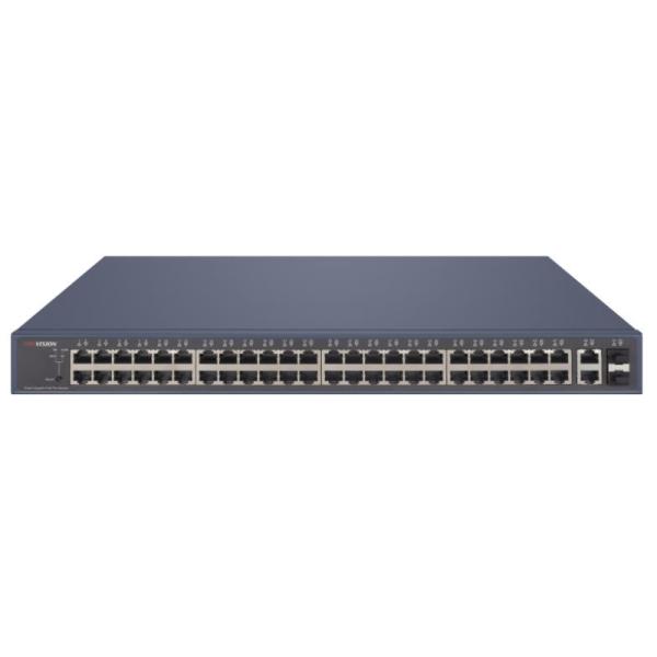 SWITCH HIKVISION DS-3E1552P-SI 48 PUERTOS GIGABIT POE / 2 PUERTOS GIGABIT RJ45 / 2 PUERTOS SFP 104 GBPS SMART MANAGED ADMINISTRABLE AZUL