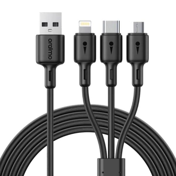 CABLE 3 EN 1 USB-A A MICRO-USB USB-C Y LIGHTNING ORAIMO DURA LINE 3 3A 1.2M OCD-X93 NEGRO