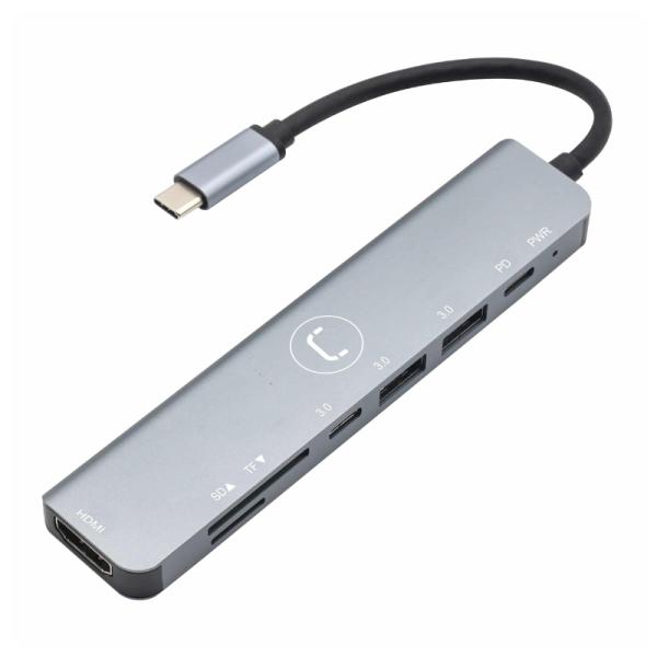 HUB UNNO TEKNO HB1107SV 7 EN 1 USB-C  2 PUERTOS USB-A 1 PUERTO USB-C 1 PUERTO PD 1 PUERTO HDMI 1 RANURA SD Y 1 RANURA MICRO SD PLATEADO