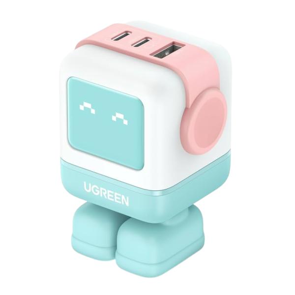 CARGADOR UGREEN CD361 65W 2 PUERTOS USB-C Y 1 PUERTO USB-A CARGA RAPIDA 35856 ROSADO/TURQUESA
