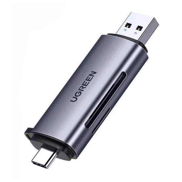 LECTOR DE TARJETAS 2 EN 1 UGREEN CM185 SD/TF USB-C Y USB-A 5GBPS 50706 GRIS