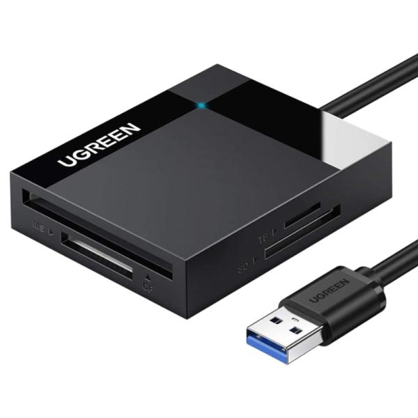 LECTOR DE TARJETAS 4 EN 1 UGREEN CR125 SD/TF USB-A 5GBPS 50CM 30333 NEGRO
