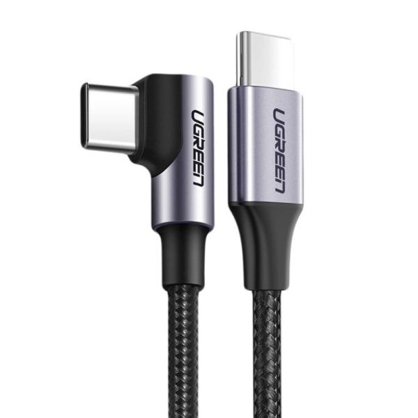 CABLE USB-C A USB-C ANGULO RECTO UGREEN US255 60W 1M CARGA RAPIDA 50123 NEGRO