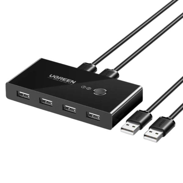 HUB KVM UGREEN US216 DE 2 ENTRADAS Y 4 SALIDAS USB-A 480MBPS INCLUYE DOS CABLES USB-A 2.0 30767 NEGRO