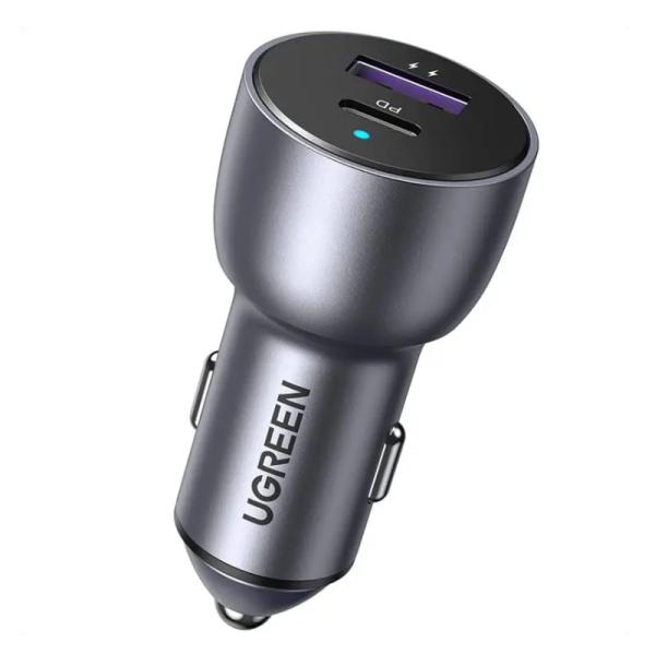 CARGADOR DE CARRO UGREEN CD213 60W 1 PUERTO USB-C Y 1 PUERTO USB-A CARGA RAPIDA 60980 GRIS