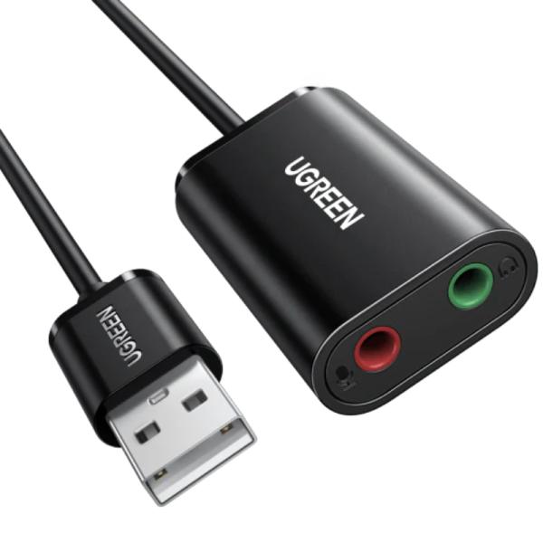 ADAPTADOR DE AUDIO UGREEN US205 USB-A A 3.5MM 48KHZ 30724 NEGRO