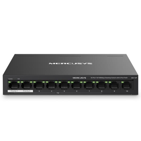 SWITCH MERCUSYS MS110P(UN) 10 PUERTOS RJ45 CON 8 PUERTOS POE+10/100 MBPS