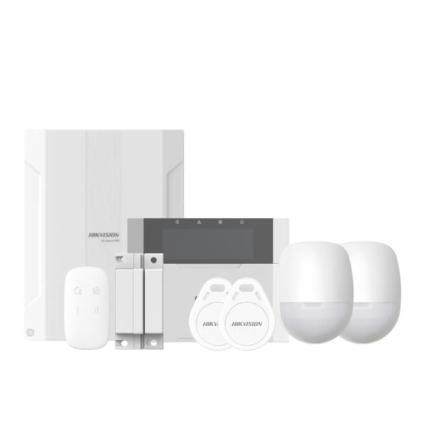 KIT DE ALARMA HIKVISION DS-PHA64-KIT-WB(B)(O-STD)(E) HASTA 64 ZONAS WI-FI 2.4 GHZ / MODULOS MOVILES OPCIONALES CABLEADO / HIBRIDO BLANCO