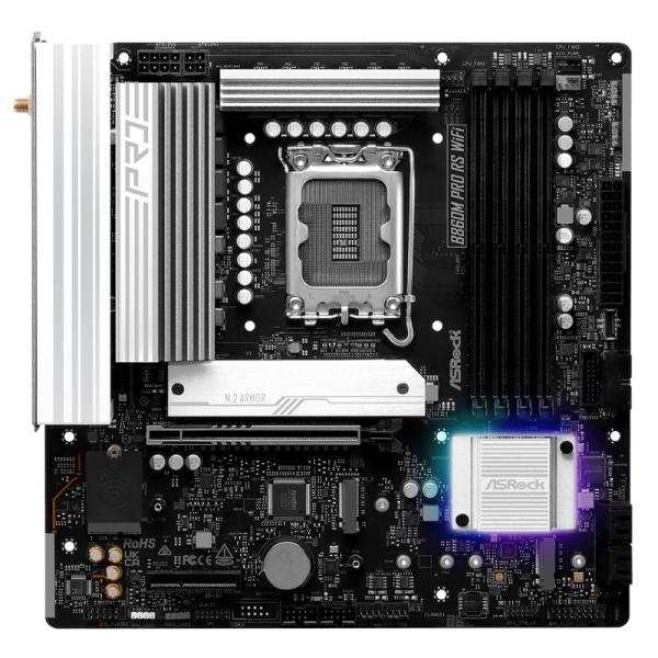TARJETA MADRE ASROCK B860M PRO RS WIFI LGA1851 MICRO ATX DDR5 NEGRO/PLATEADO
