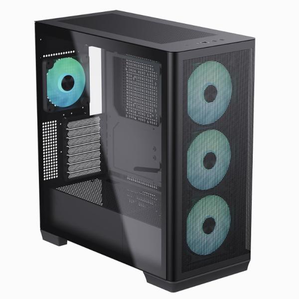 CASE RGB APNX C1-R-BK-V1 MID TOWER VENTILADORES 3 DE 140MM Y 1 DE 120MM CON MALLA FRONTAL Y LATERAL APCM-CR01243.11 NEGRO