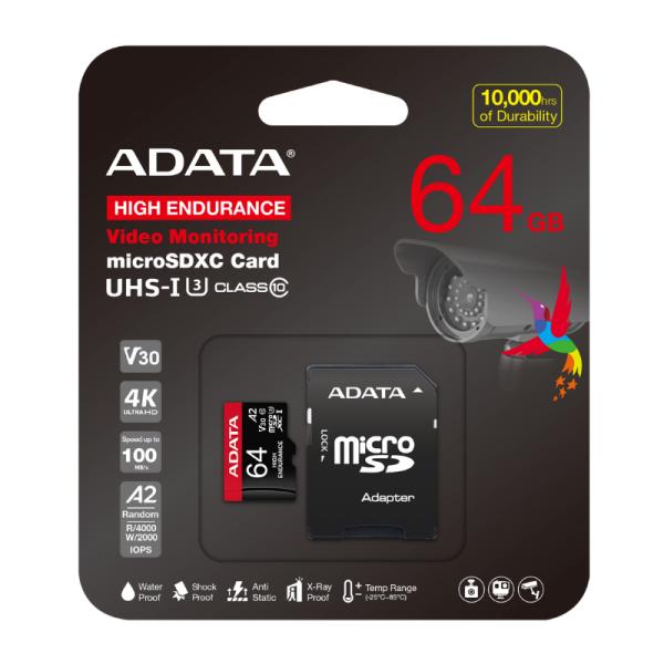 MEMORIA MICRO SDXC 64GB ADATA AUSDX64GUI3V30SHA2-RA1 UHS-I U3 V30 100/80MB/S PARA VIDEOVIGILANCIA