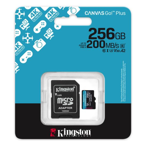 MEMORIA MICRO SDXC 256GB KINGSTON CLASE 10 200MB/S 160MB/S PARA DRONES Y CAMARAS DEPORTIVAS SDCG4/256GB