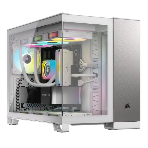 CASE CORSAIR 2500X MID TOWER SIN VENTILACIÓN CON VIDRIO LATERAL Y MALLA FRONTAL CC-9011289-WW BLANCO/PLATEADO