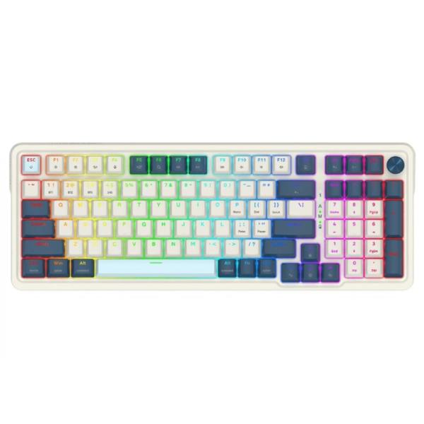 TECLADO GAMING RGB  REDRAGON  EISA K686WB PRO  MECANICO INALAMBRICO (BLUETOOTH/2.4GHZ) Y ALAMBRICO INGLES SWITCH ROJO BLANCO/AZUL