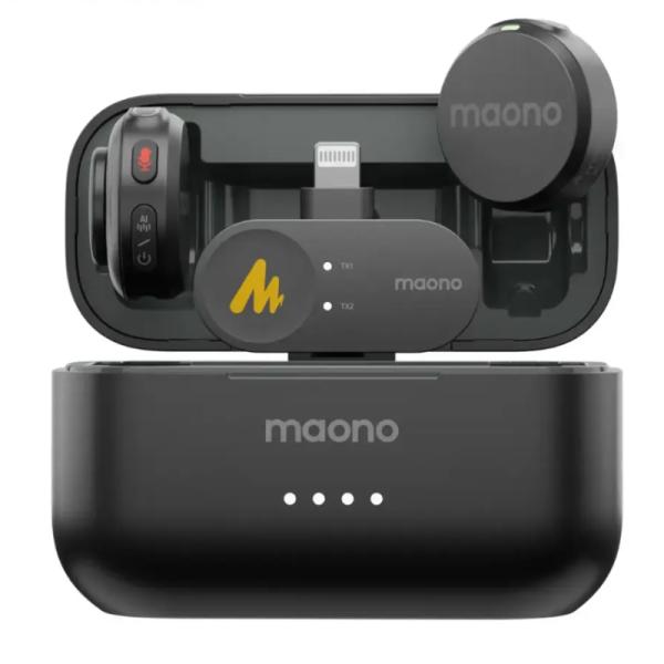 MICRÓFONO MAONO WM650 PB2 INALÁMBRICO MINI LAVALIER CON RECEPTOR LIGHTNING CANCELACIÓN DE RUIDO NEGRO