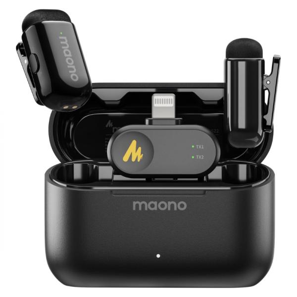 MICRÓFONO MAONO WM622 PB2 INALÁMBRICO LAVALIER CON RECEPTOR LIGHTNING CANCELACIÓN DE RUIDO NEGRO