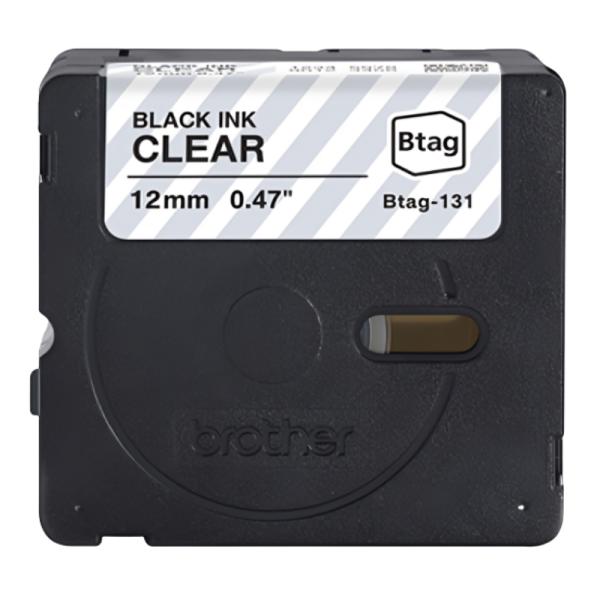 CINTA DE ETIQUETADO BROTHER BTAG131 12MM X 4M COMPATIBLE CON P-TOUCH NEGRO SOBRE FONDO TRANSPARENTE
