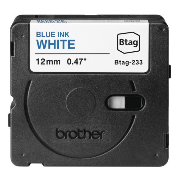 CINTA DE ETIQUETADO BROTHER BTAG233 12MM X 4M COMPATIBLE CON P-TOUCH AZUL SOBRE FONDO BLANCO