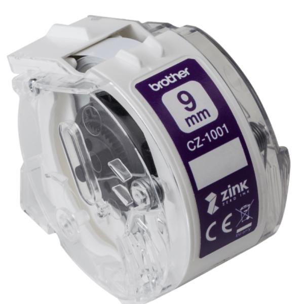 ROLLO DE ETIQUETAS CONTINUO A COLOR BROTHER CZ1001 ZERO INK 9MM X 5M COMPATIBLE CON IMPRESORA VC-500W