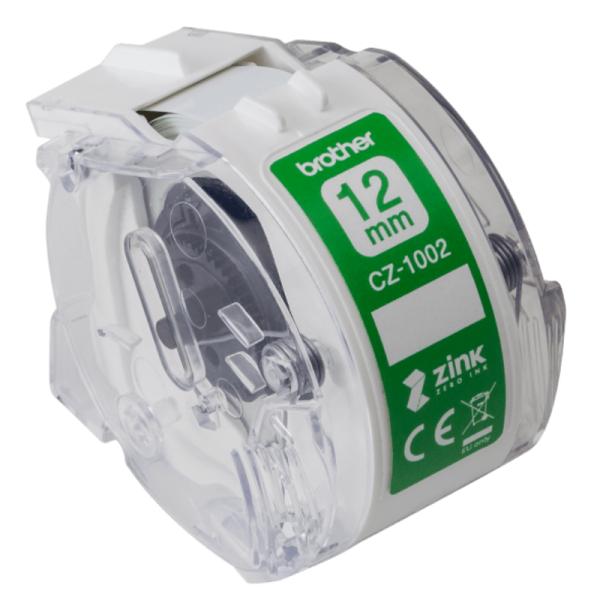 ROLLO DE ETIQUETAS CONTINUO A COLOR BROTHER CZ1002 ZERO INK 12MM X 5M COMPATIBLE CON IMPRESORA VC-500W
