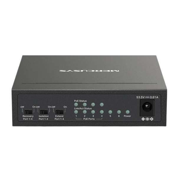 SWITCH MERCUSYS MS106LP(UN) 4 PUERTOS POE+ / 2 PUERTOS FAST ETHERNET 10/100 MBPS NO ADMINISTRABLE NEGRO