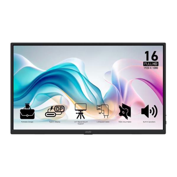 MONITOR MSI PRO MP165 E6 15.6 PULG PLANO 1920 X 1080 60HZ IPS 9S6-3PE50M-004 NEGRO
