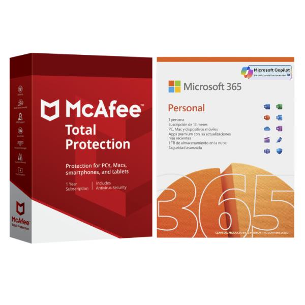 MICROSOFT OFFICE 365 PERSONAL QQ2-00008 CON ANTI-VIRUS MCAFEE TOTAL PROTECTION MTP0ALIX1RAPD BUNDLE1001