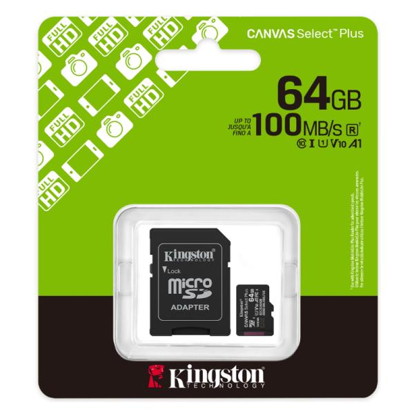 MEMORIA MICRO SDXC 64GB KINGSTON CLASE 10 UHS-I U1 100 MB/S PARA DISPOSITIVOS Y CAMARAS ANDROID SDCS3/64GB