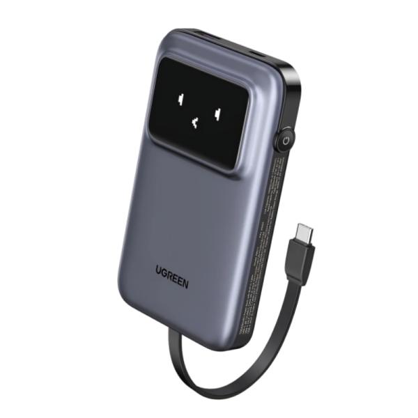 POWER BANK UGREEN PB511 10000MAH 30W USB-C CON CABLE INTEGRADO PANTALLA TFT 35603B GRIS