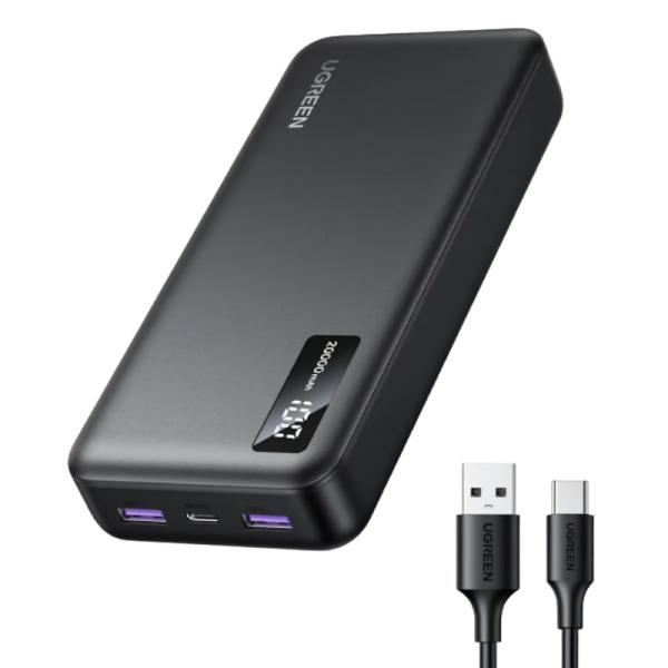 POWER BANK UGREEN PB312 20000MAH 22.5W USB-A USB-C CARGA RÁPIDA BIDIRECCIONAL 25683 NEGRO