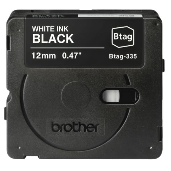 CINTA DE ETIQUETADO BROTHER BTAG335 12MM X 4M COMPATIBLE CON P-TOUCH BLANCO SOBRE FONDO NEGRO