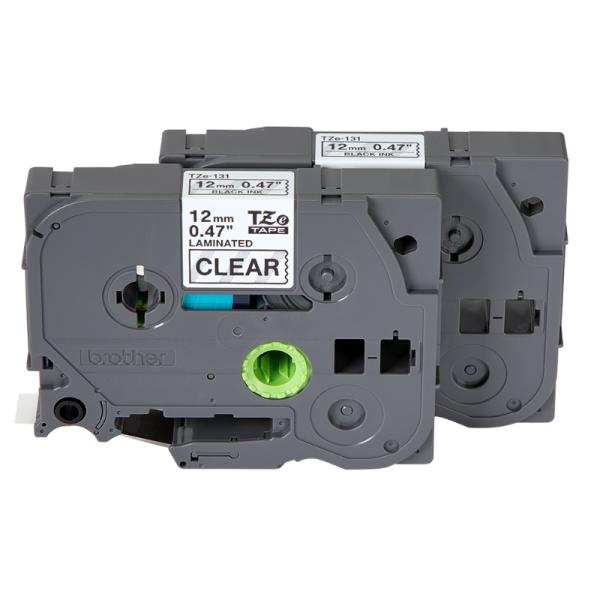 CINTAS DE ETIQUETADO (PACK X2) BROTHER TZE1312PK 12MM X 8M COMPATIBLE CON P-TOUCH NEGRO SOBRE FONDO TRANSPARENTE