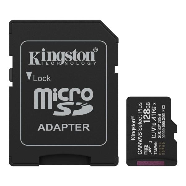 MEMORIA MICRO SD 128GB KINGSTON CANVAS SELECT PLUS GEN3 CLASE 10 UHS-I U1 V10 A1 150 MB/S DISPOSITIVOS ANDROID Y CAMARAS SDCS3/128GB